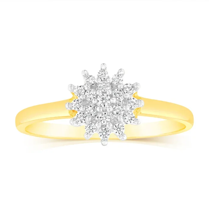 Cubic Zirconia Flower Shaped Ring in 9ct Yellow Gold