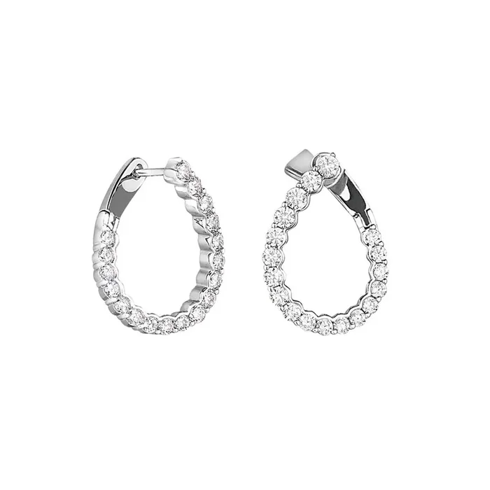 Cubic Zirconia Hoop Earrings in Sterling Silver and Platinum Finish