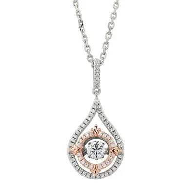 Cubic Zirconia Tear Drop Necklace in Sterling Silver and Rose Gold Plate