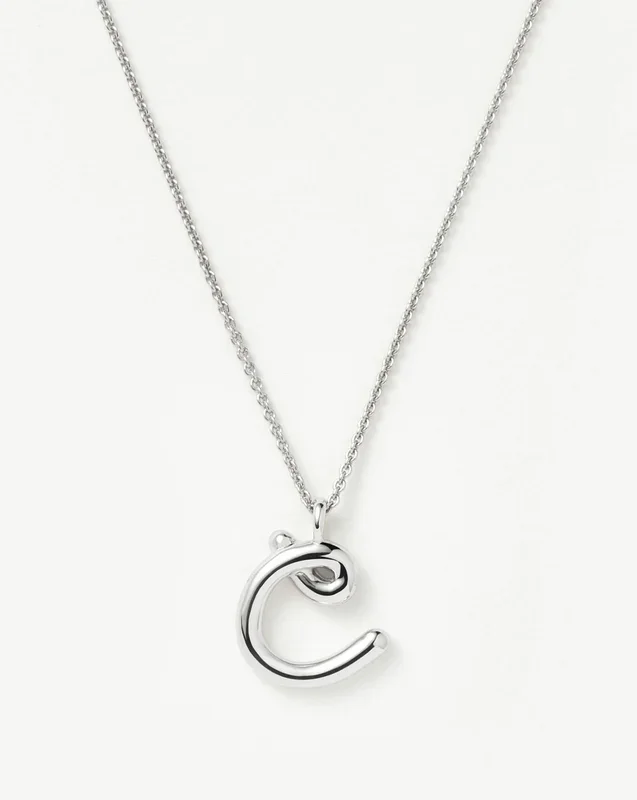 Curly Molten Initial Pendant Necklace – C | Sterling Silver