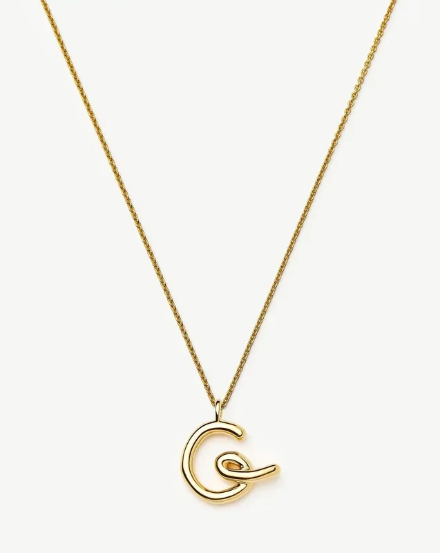 Curly Molten Initial Pendant Necklace – G | 18k Gold Vermeil