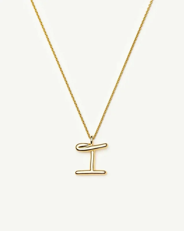 Curly Molten Initial Pendant Necklace – I | 18k Gold Vermeil