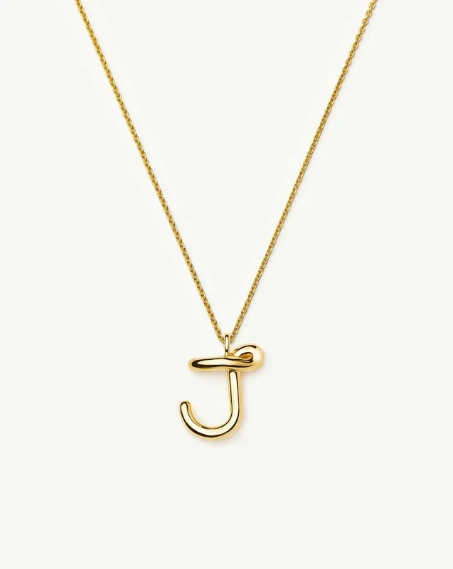 Curly Molten Initial Pendant Necklace – J | 18k Gold Vermeil