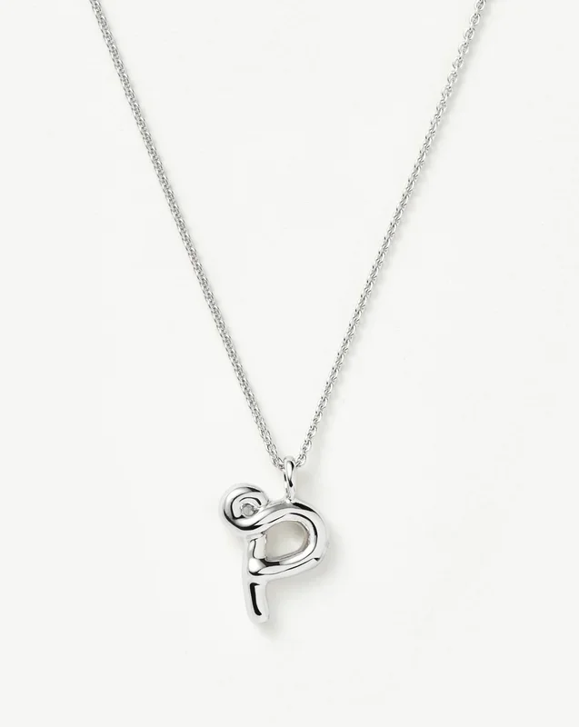 Curly Molten Initial Pendant Necklace – P | Sterling Silver