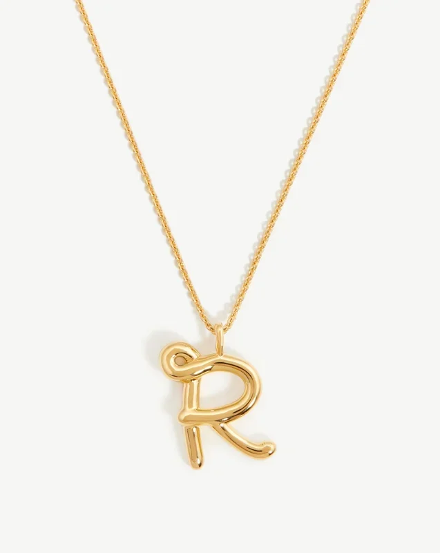 Curly Molten Initial Pendant Necklace – R | 18ct Gold Vermeil