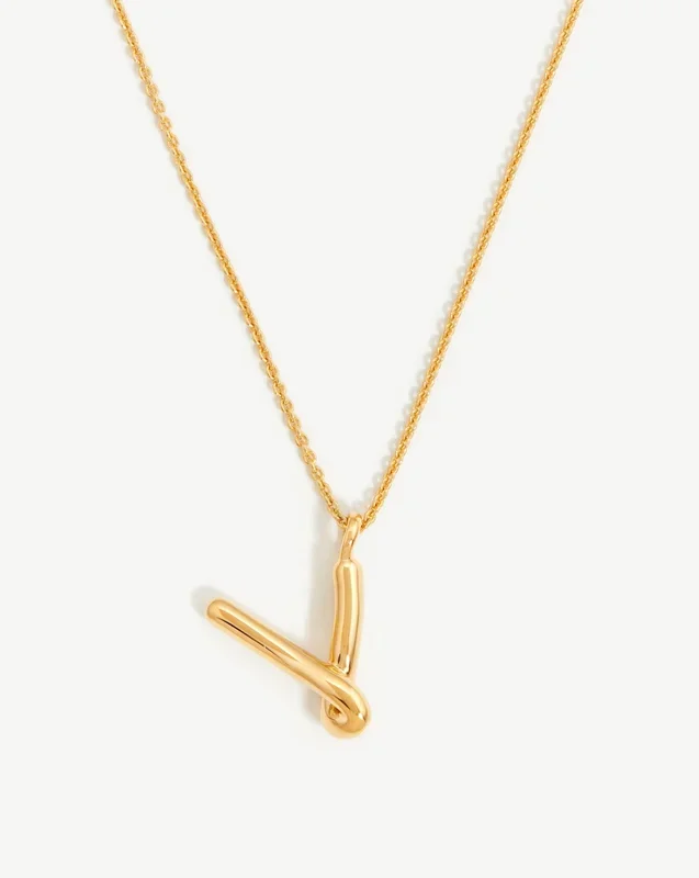 Curly Molten Initial Pendant Necklace – V | 18k Gold Vermeil