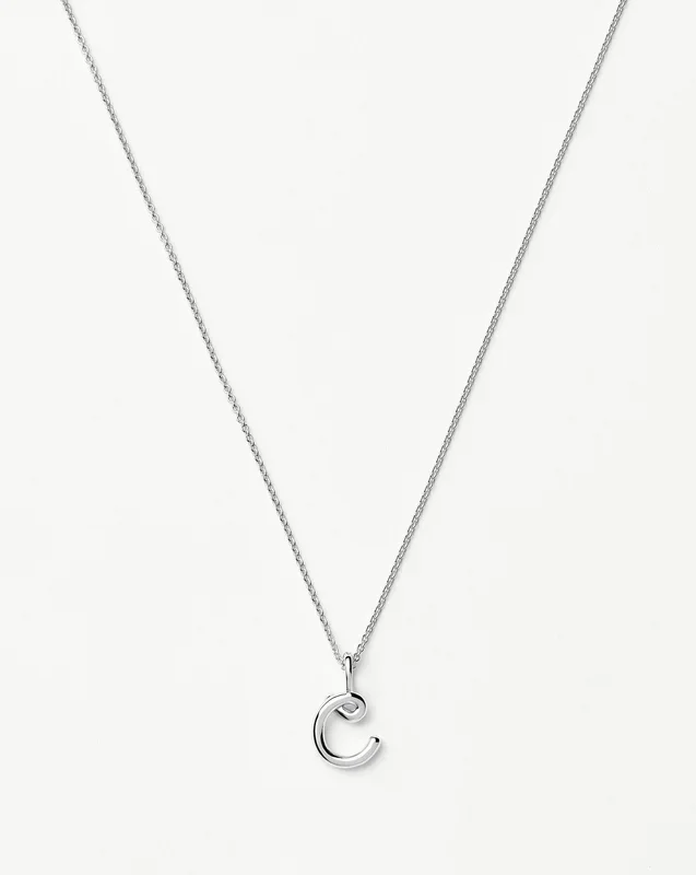 Curly Molten Mini Initial Necklace – C | Sterling Silver