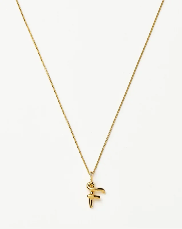 Curly Molten Mini Initial Necklace – F | 18ct Gold Vermeil