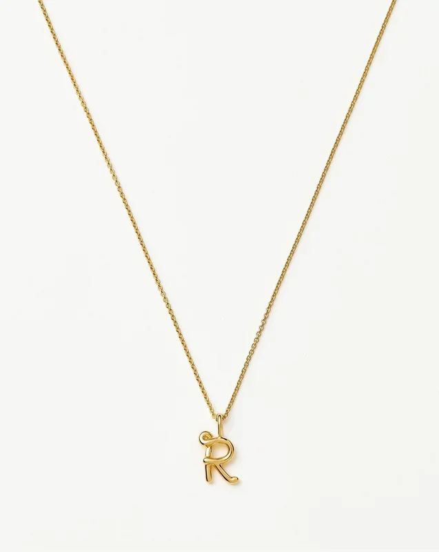 Curly Molten Mini Initial Necklace – R | 18ct Gold Vermeil