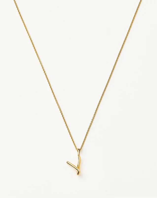 Curly Molten Mini Initial Necklace – V | 18k Gold Vermeil