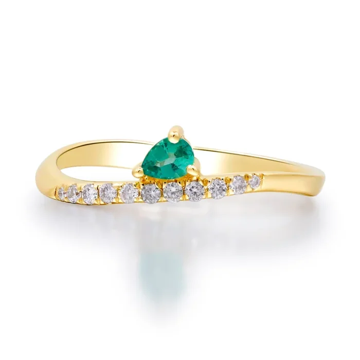 Curved Diamond Band With Offset Emerald