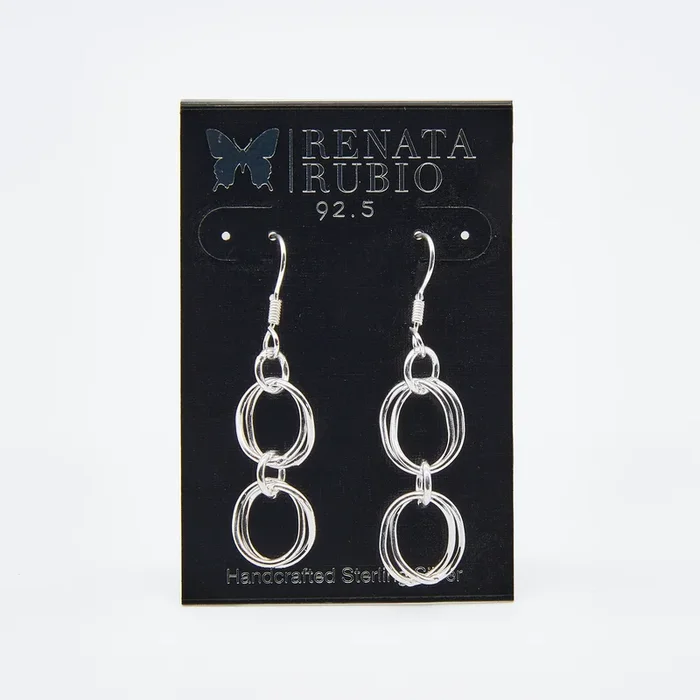 Curved Double Oval Link Sterling Silver Dangle Earrings
