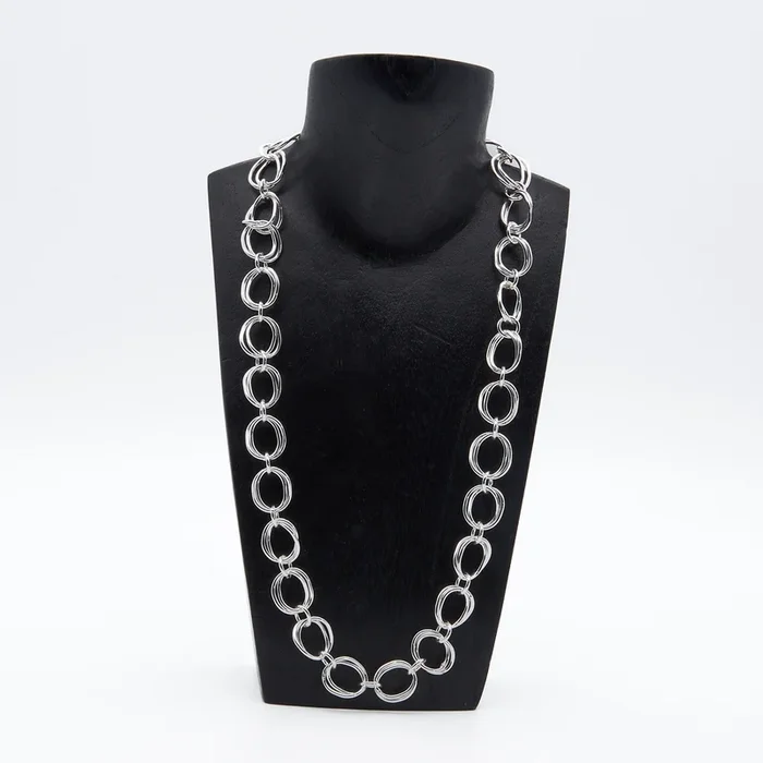 Curved Double Oval Link Sterling Silver Necklace