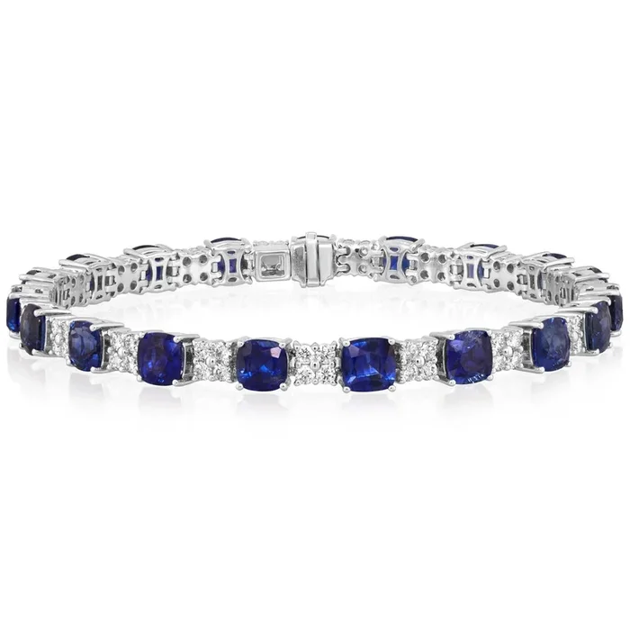 Cushion Cut Blue Sapphire & Diamond Bracelet