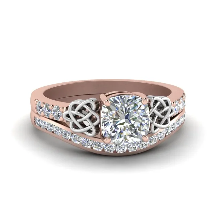 Cushion Cut Channel Band Celtic Bridal Set