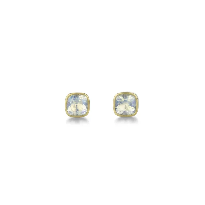 Cushion Cut Faceted Moonstone Stud Earrings