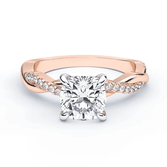 Cushion Cut Hidden Halo Twisted Ring