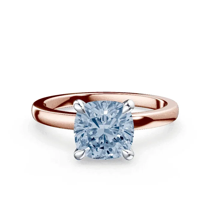 Cushion Cut Low Profile Blue Diamond Ring