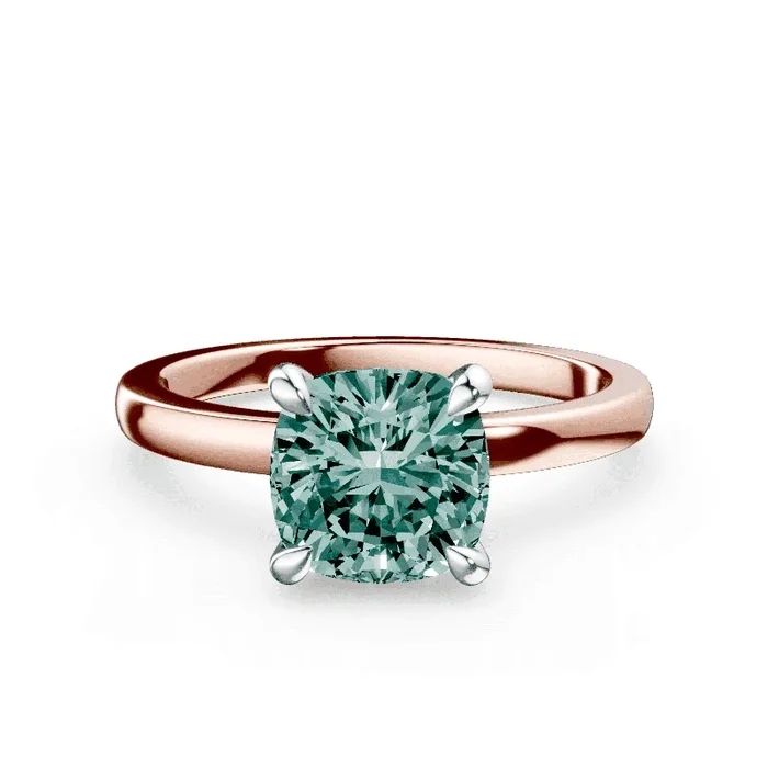 Cushion Cut Low Profile Green Diamond Ring