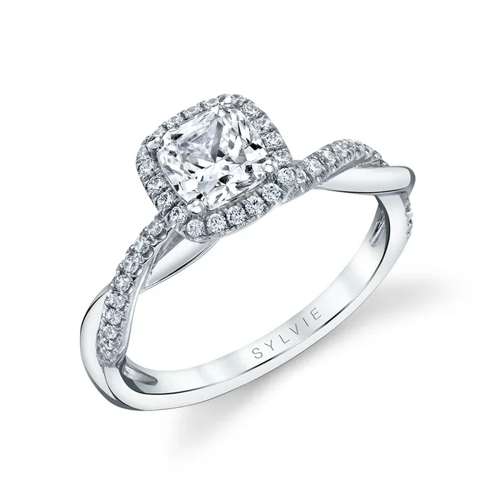 Cushion Cut Modern Halo Diamond Spiral Engagement Ring – Coralie