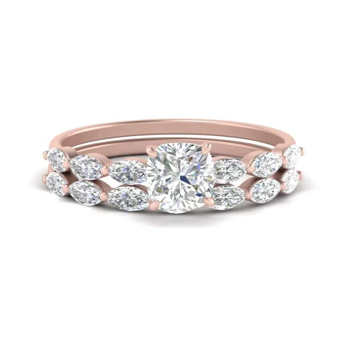 Cushion Cut Modern Single Prong Wedding Set
