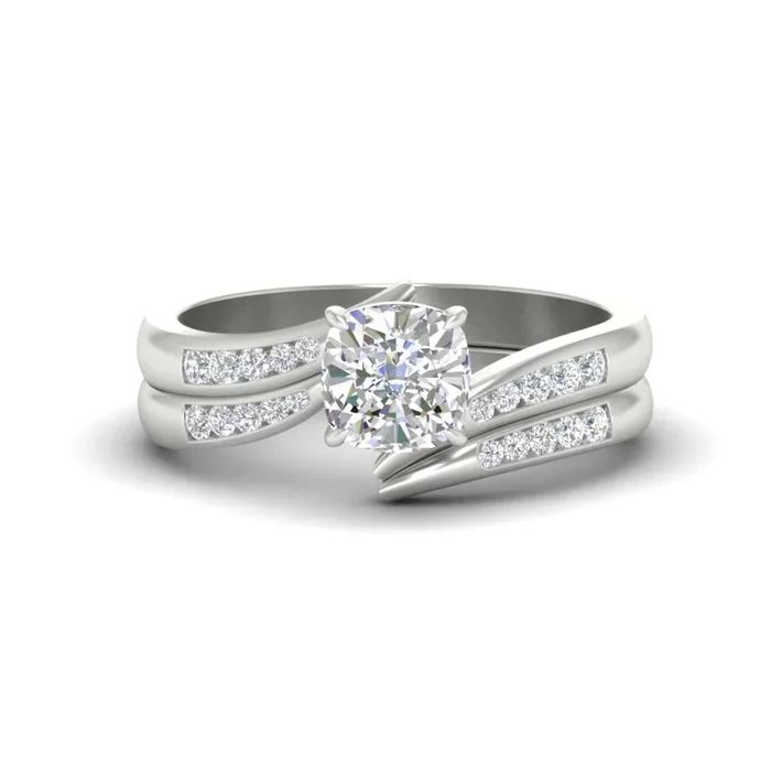 Cushion Cut Swirl Channel Bridal Engagement Set