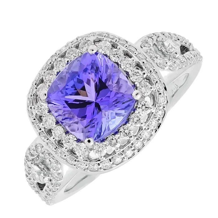 Cushion Cut Tanzanite Ring in 14kt White Gold with Diamonds (5/8ct tw)