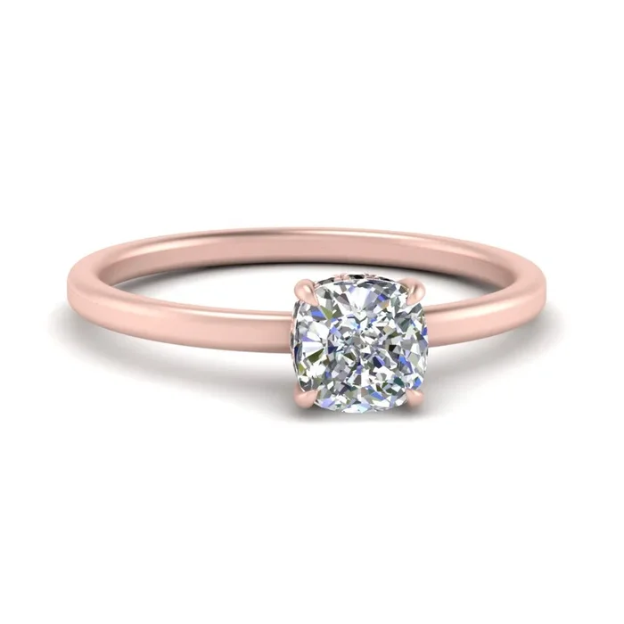 Cushion Cut Thin Setting Hidden Halo Diamond Ring