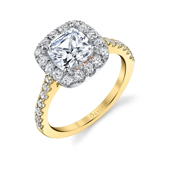 Cushion Cut Two Tone Classic Halo Engagement Ring – Jacalyn