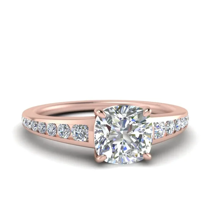 Cushion Diamond Graduated Channel Accented Ring