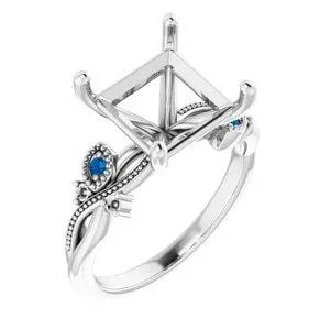 Custom Platinum 9 mm Square Engagement Ring Mounting