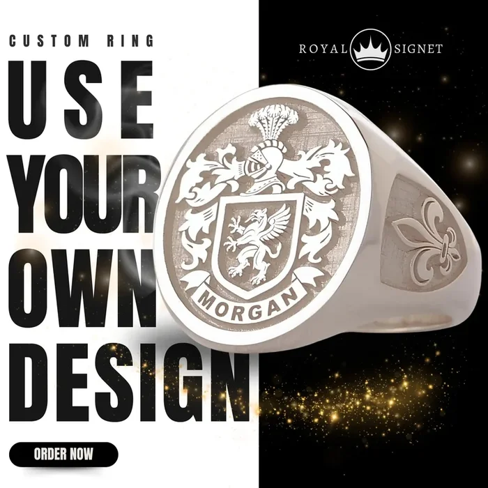 Custom Ring – White Gold Coated – Raised Design with Side Engravings
