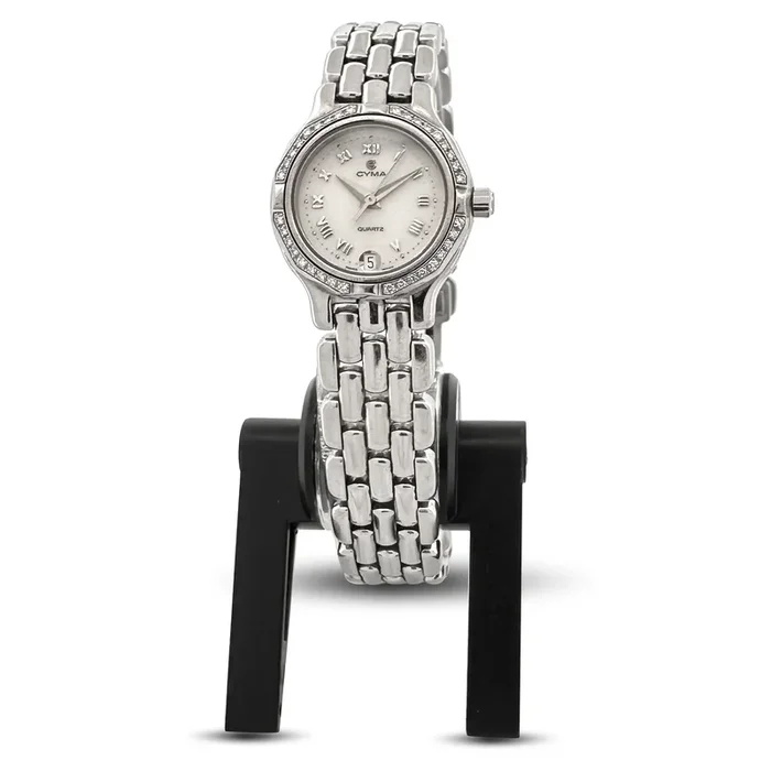 Cyma Lady’s Stainless Steel Bracelet Watch with Diamonds