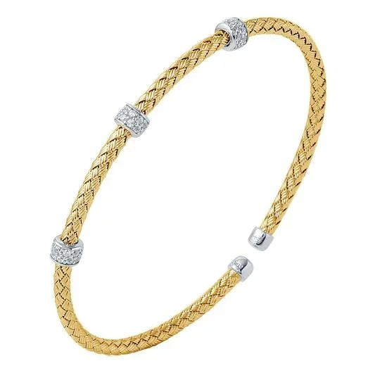 CZ Gold-Plated Silver 3mm Mesh Cuff Bangle