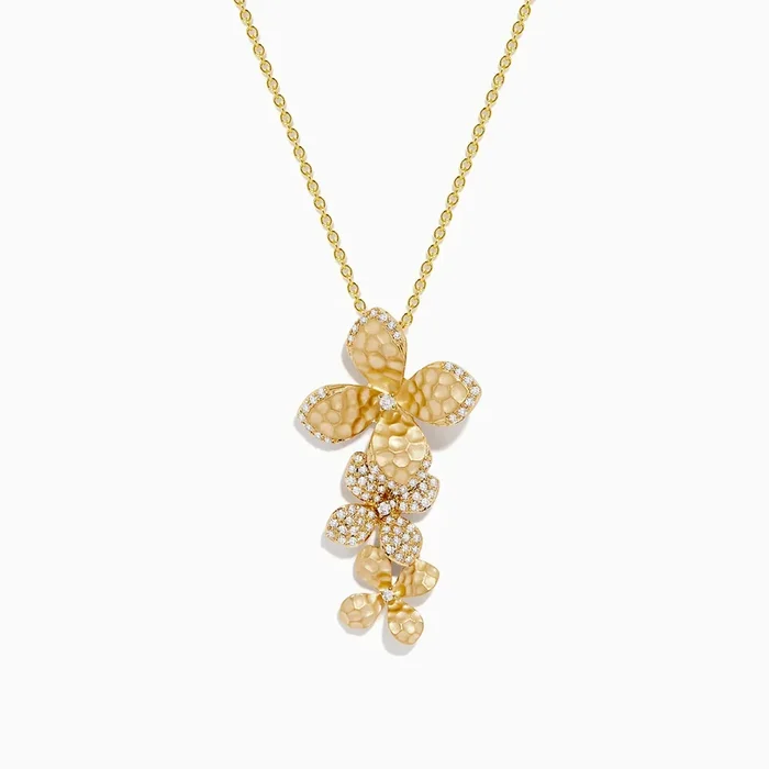 D’oro 14 Karat Brushed Yellow Gold Diamond Flower Pendant