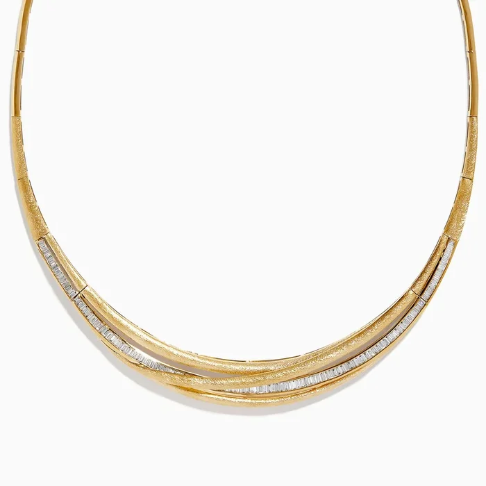 D’Oro 14K Brushed Yellow Gold Diamond Statement Collar Necklace 2.32 TCW