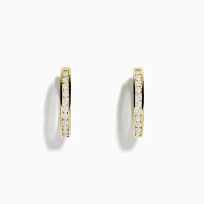 D’Oro 14k Yellow Gold 6/8″ Diamond Hoop Earrings 0.48 TCW