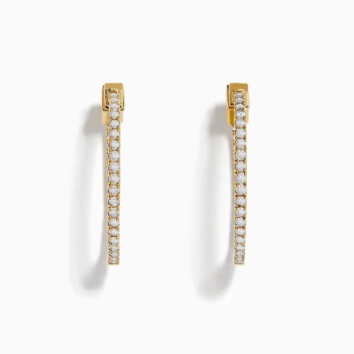 D’Oro 14K Yellow Gold Diamond 1″ Hoop Earrings