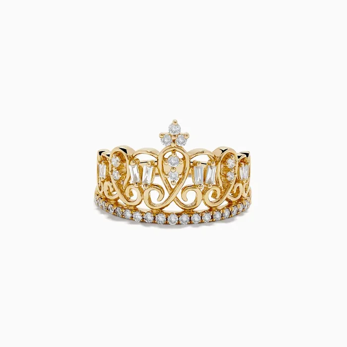D’Oro 14K Yellow Gold Diamond Accented Crown Ring, 0.41 TCW