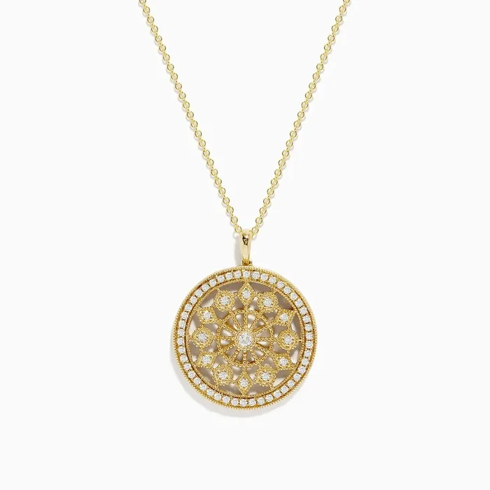 D’Oro 14K Yellow Gold Diamond Mandala Pendant