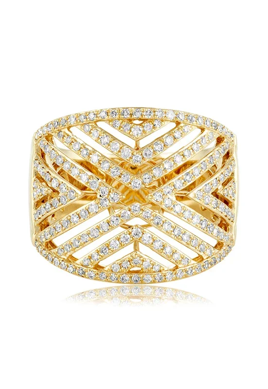 D’Oro 14K Yellow Gold Diamond V Maze Ring, 0.82 TCW