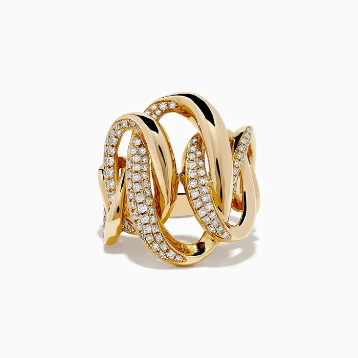 D’Oro 14k Yellow Gold Interlocking Diamond Statement Ring