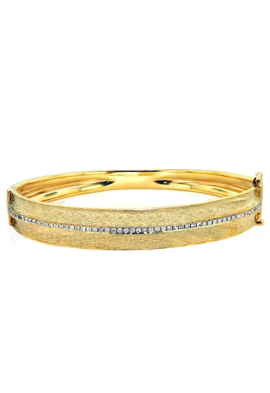D’Oro 14K Yellow Textured Gold Diamond Bangle, 0.56 TCW