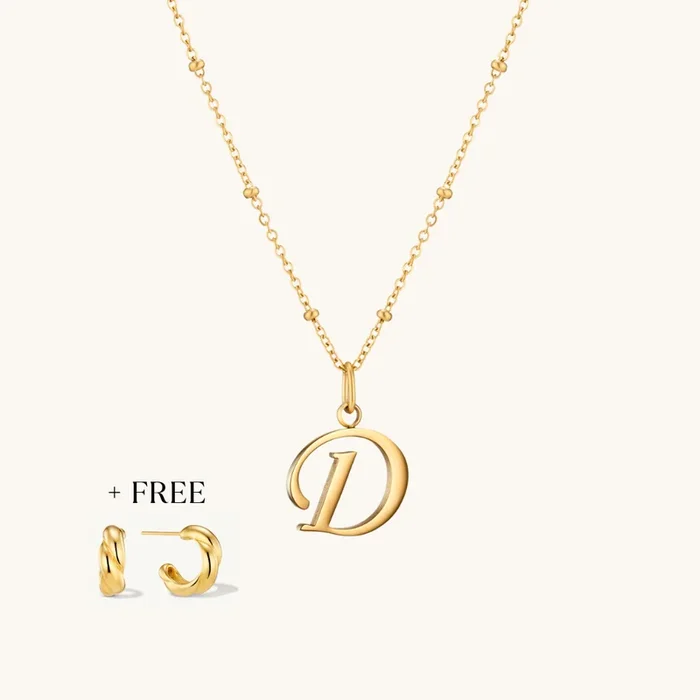 D Script Initial Necklace + FREE Allure Hoops Gold