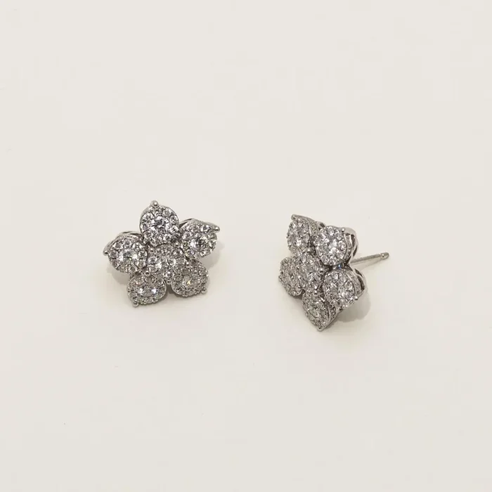 Dabakarov Diamond Flower Stud Earrings in 14kt White Gold (1 3/8ct tw)