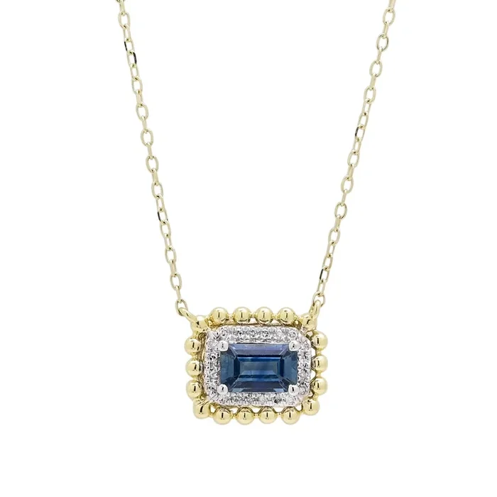Dabakarov Emerald Cut Sapphire Necklace in 14kt Yellow Gold with Diamonds (1/20ct tw)