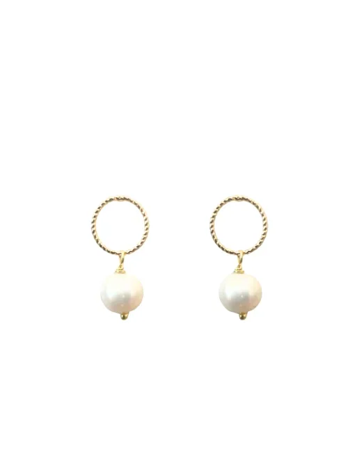 Dainty Circle Pearl Earrings Gold