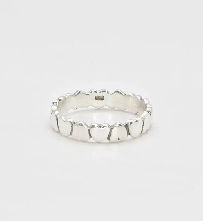Dainty Heart Band, Silver Band of Heart, Love Heart Ring