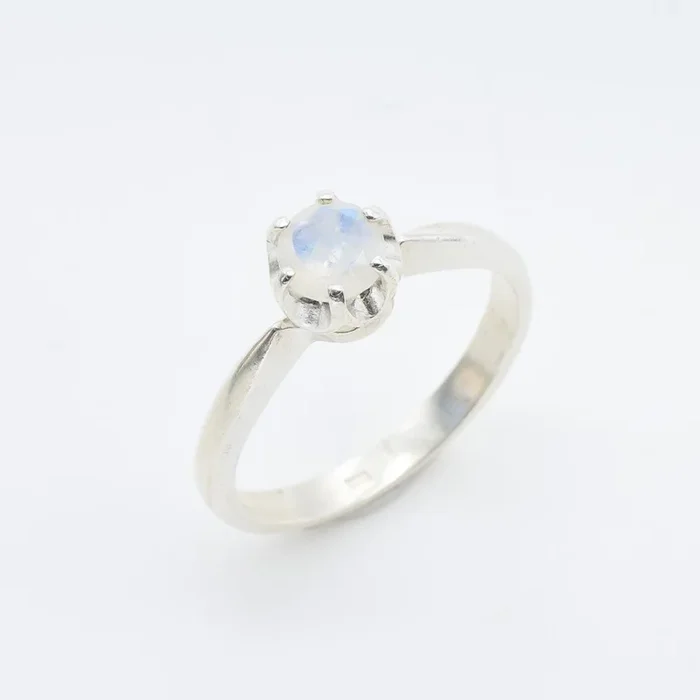 Dainty Moonstone Ring – Natural Rainbow Moonstone – June Birthstone Ring