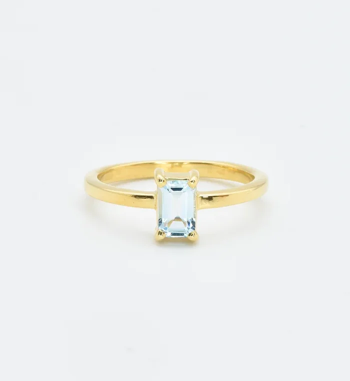 Dainty Square Blue Topaz Solitaire Ring in Gold
